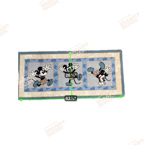 Vintage Disney Mickey Mouse Rug Wall Hanging Blue Beige 28x63 Area Carpet READ - Picture 6 of 6